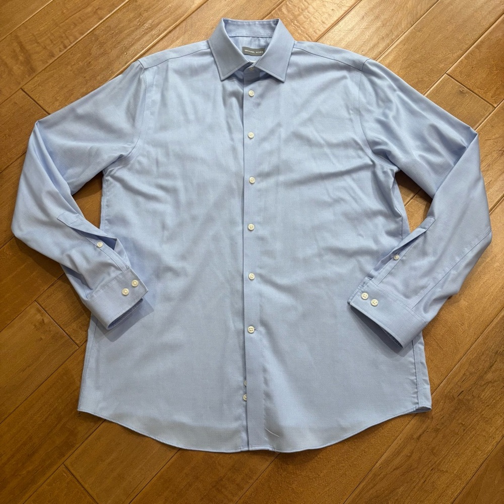 Men’s Michael Kors Light Blue Button Down Cotton Shirt Size 16 34/35 Non Iron